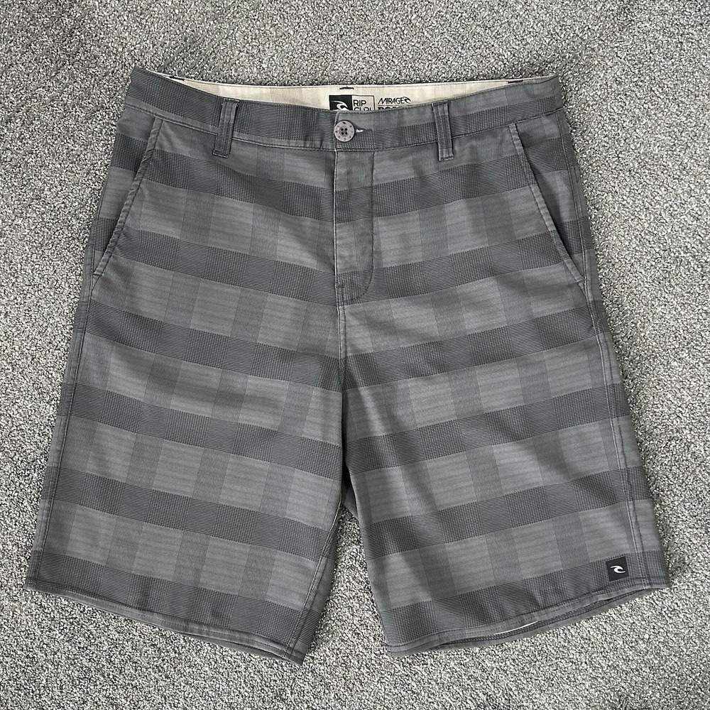 Rip Curl Mirage Boardwalk Shorts Men's 33 Gray Plaid Hybrid Summer Beach Cargo